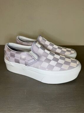 Vans Slip On Stackform Women's Size 7.5 Shoes Purple White Low Platform Sneakers
